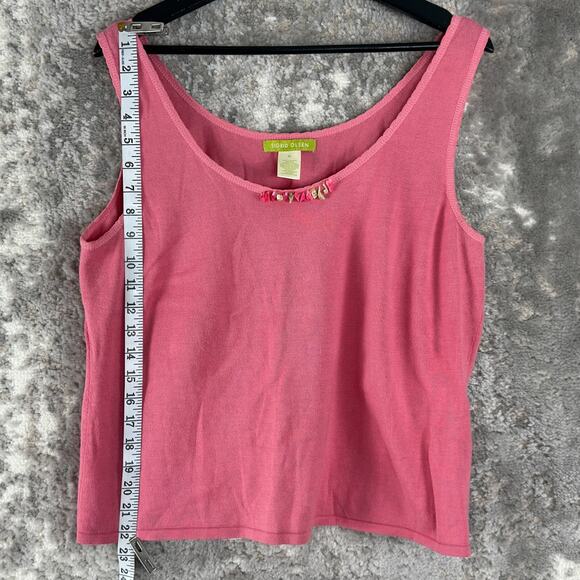 Sigrid Olsen Size XL Beaded Boat Neck Sleeveless Tank Top Pink Pullover Cotton - Picture 3 of 8